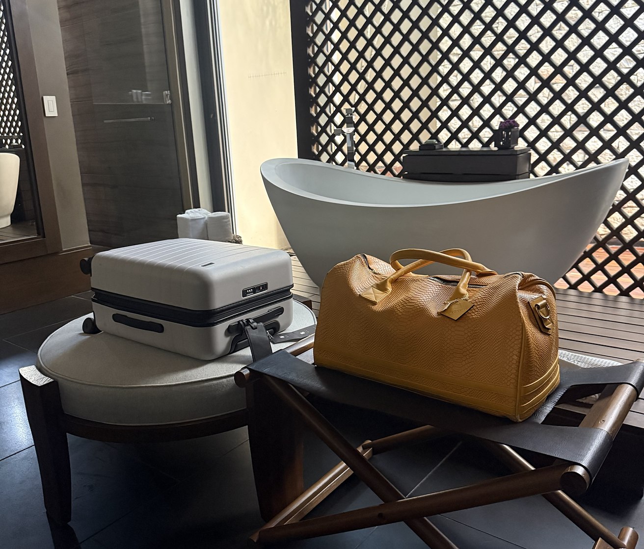 Our bags, in the villa, on the rack, before we got there.